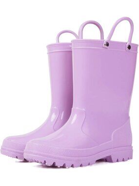 K KomForme Big Kids Size 2 Lavender Rain Boots With Handles & Removable Insole